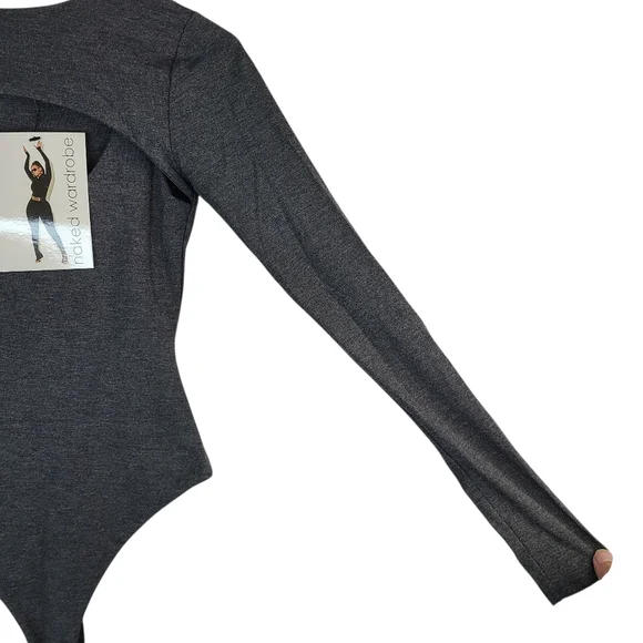 Naked Wardrobe The Come Around Charcoal Bodysuit Size xs NEW - Picture 6 of 11